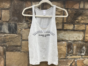 Light Grey tank top with the words "Transfer Warehouse. Telluride, Colorado. Est. 1906."